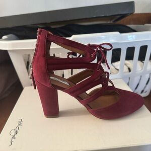Halogen Lace-Up Burgundy Heels